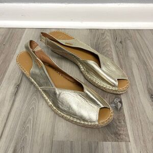 Toni Pons Sandals Women’s 41 Bernia Metallic Leather Wedge Peep Toe Espadrille